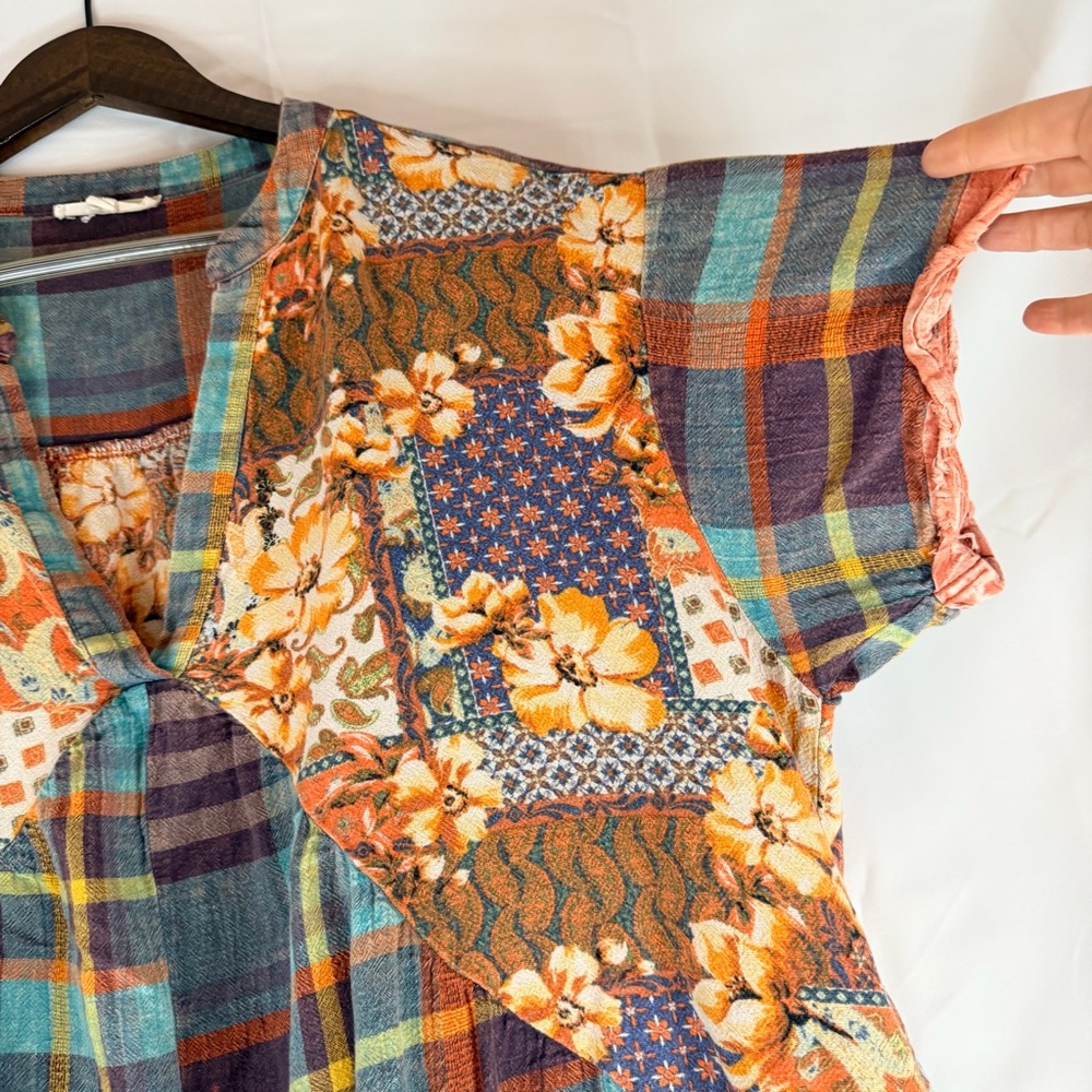 OLI & HALI Women’s Size M Dress Mini Oversized Boho Plaid Floral V Neckline - Picture 8 of 15